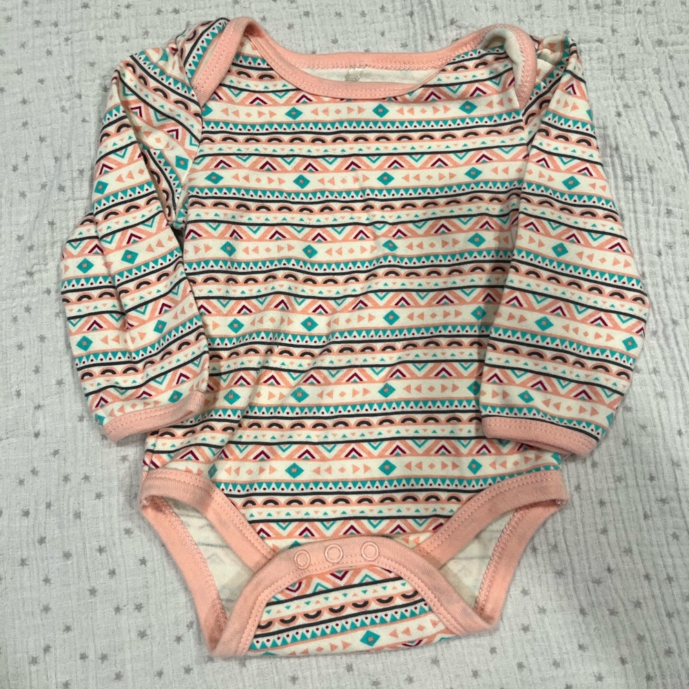 Geometric Patterned Pink and Teal Kids Bodysuit